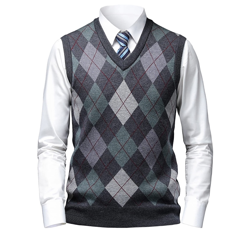 Homens Suéter Colete de moletom Suéteres sociais masculinos Pulôver Estriado Tricotar Tricotado Xadrez Decote V à moda Casual Roupa Diária Férias Roupa Primavera & Outono Camelo Vinho M L XL de 2026 por $44.99 –P11