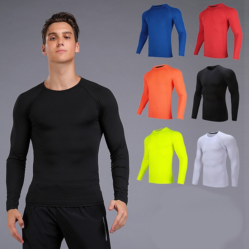 Men's Compression Shirt Running Shirt Long Sleeve Base Layer Athletic Athleisure Fall Spandex Breathable Quick Dry Sweat wicking Power Flex Running Jogging Training Sportswear Activewear Solid Colored 2025 - $16.49 –P1