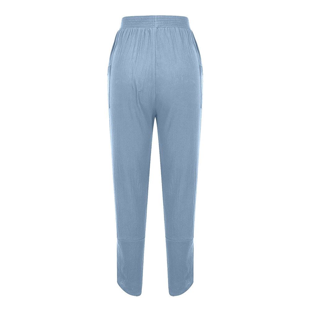 Damenhose aus Baumwollleinen mit Seitentaschen, weites Bein, locker lässig, Sommer, Herbst, Weiß, Hellblau, S, 2XL 2025 - $21.99 –P14