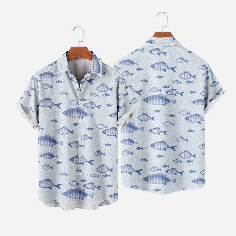 Herren Tier Tropisch Fische Hemd Hawaiihemd Sommerhemd Aloha-Shirt Kurze Ärmel Hemd Umlegekragen Tropisch Modisch Hawaiianisch Strasse Casual Hawaiianisch Rote Blau Grau S M L 2025 - $24.99 –P4