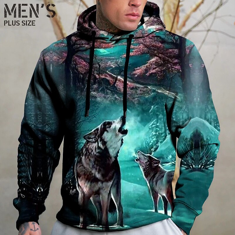 Voor heren Grote maten Trui met capuchon Sweatshirt Groot en klein dier Capuchon Zak Lange mouw Lente & Herfst Modieus Streetwear Basic Comfortabel Alledaagse kleding Vakantie Tops 2025 - $28.99 –P2
