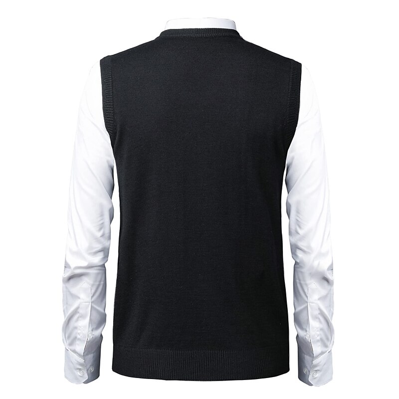 Men's Sweater Sweater Vest Pullover Ribbed Knit Knitted Plaid V Neck Stylish Casual Daily Wear Vacation Clothing Apparel Spring & Fall Camel Black S M L 2025 - $32.99 –P6