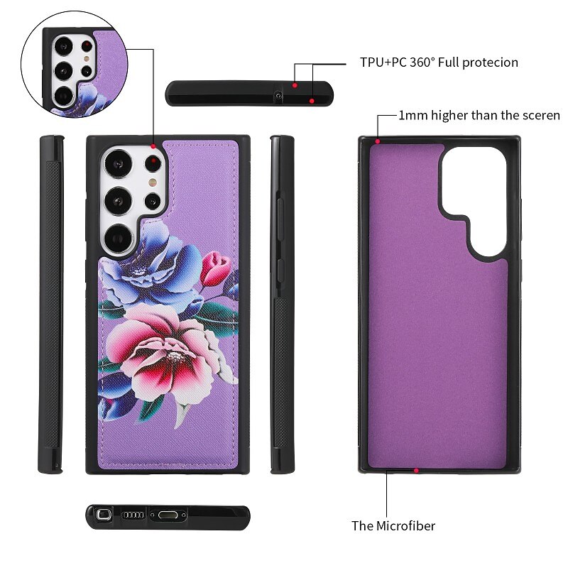 Phone Case For Samsung Galaxy S24 S23 S22 Plus  Ultra Note 20 Ultra Wallet Case Wallet Mirror Zipper Flower TPU PC PU Leather 2025 - $47.99 –P4