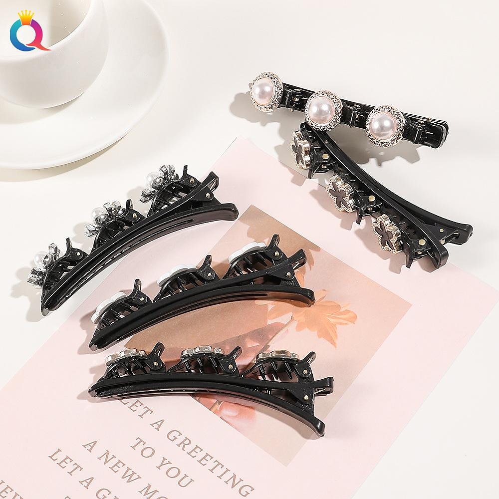 parkling Crystal Stone Braided Hair Clips with 3 Small Clips Pearl shaped hairpin duckbill clipBraided Hair Clip with Rhinestones for Women/Girls 2025 - $6.99 –P2