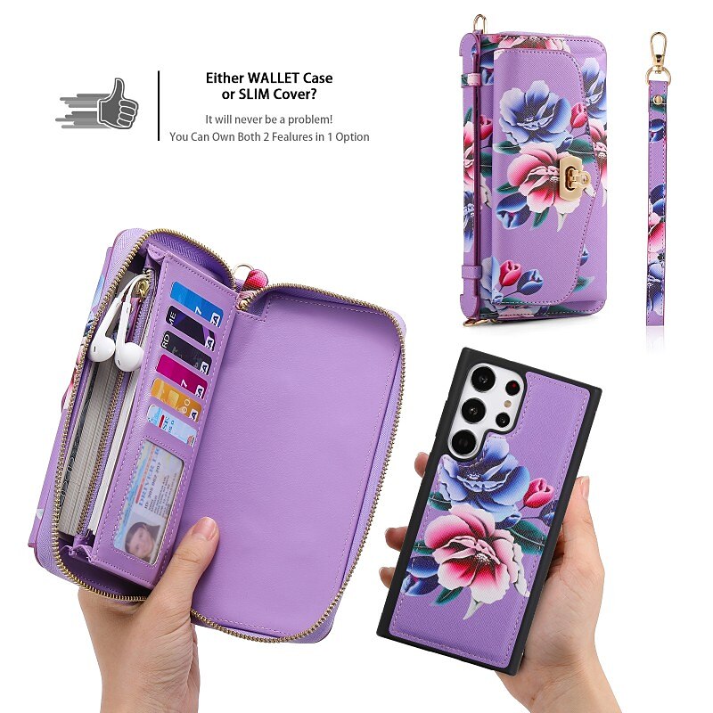 Phone Case For Samsung Galaxy S24 S23 S22 Plus  Ultra Note 20 Ultra Wallet Case Wallet Mirror Zipper Flower TPU PC PU Leather 2025 - $47.99 –P6