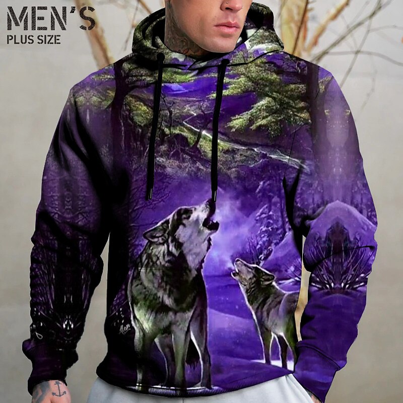 Voor heren Grote maten Trui met capuchon Sweatshirt Groot en klein dier Capuchon Zak Lange mouw Lente & Herfst Modieus Streetwear Basic Comfortabel Alledaagse kleding Vakantie Tops 2025 - $28.99 –P4