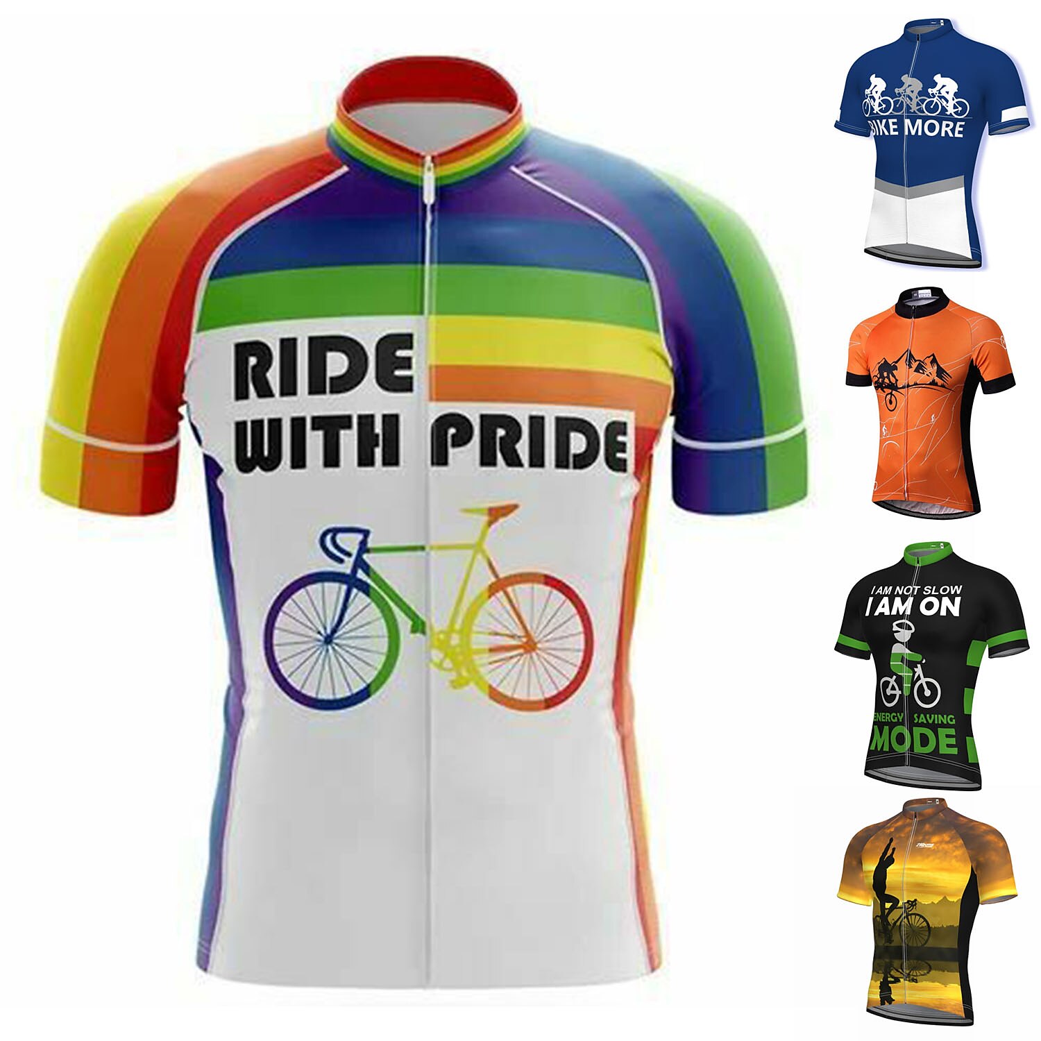 21Grams Voor heren Wielrenshirt Korte mouw Fietsen Kleding Bovenlichaam met 3 achterzakken Bergracen Wegwielrennen Ademend Zacht Sneldrogend Achterzak Zwart Wit Geel Regenboog Polyester Sport Kleding 2025 - $28.99 –P1