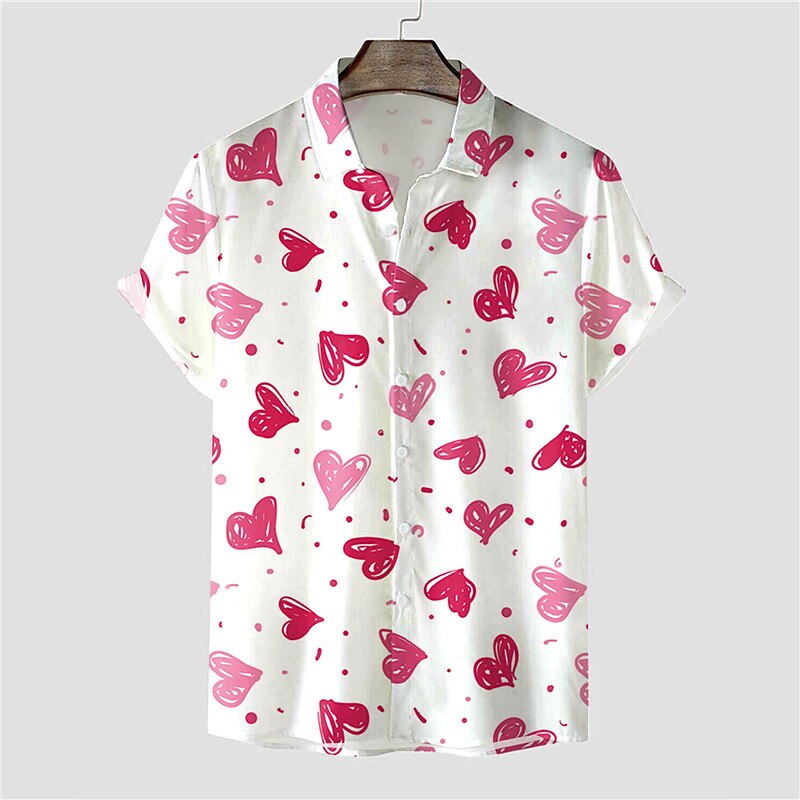Men's Heart Shirt Button Up Shirt Short Sleeve Tropical Fashion Hawaiian Casual Holiday Beach Summer Spring Turndown Print Button-Down Black White Wine Red Rainbow 2025 - €23.99 –P1