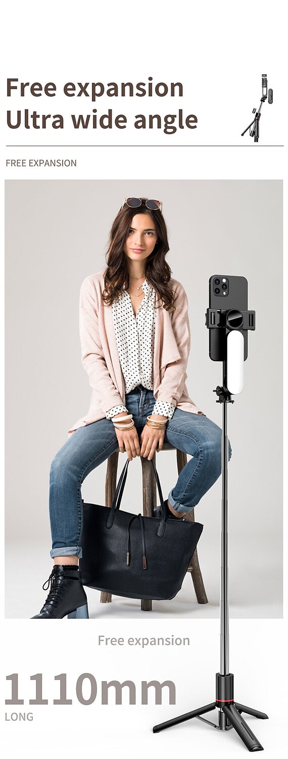 Stable Selfie Stick Tripod With Fill Light 44 Inch Extendable Selfie Stick With Wireless Remote And Tripod Stand 360 Rotation For IPhone 14/13/12/11 Pro/XS Max/XS/XR/X/8/7 Samsung And Smartphone 2025 - $33.99 –P8