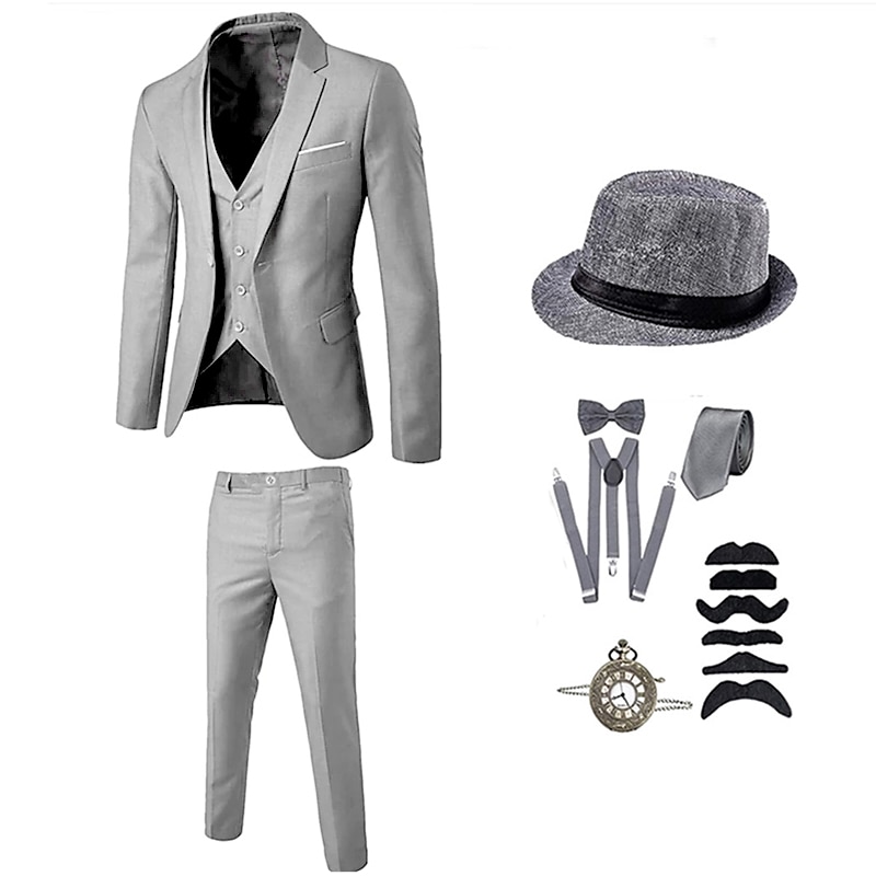 Vintage Glada 20-talet 1920-talet Kläder Kostymer och kavajer Tillbehör set Den store Gatsby Herre Ensfärgat Halloween V-hals Maskeradkläder Herr Halloween Halloween Möhippa Vuxna Kravatt Kappa Väst 2025 - $86.99 –P2