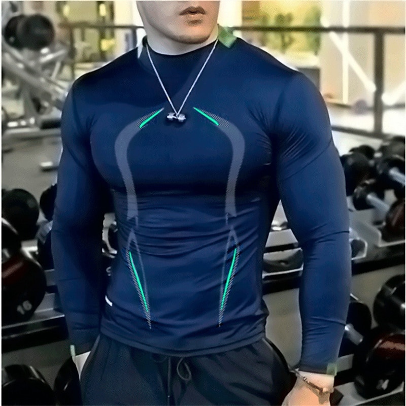Men's Compression Shirt Running Shirt Long Sleeve Base Layer Athletic  Athleisure Winter Breathable Quick Dry Sweat wicking Running Jogging  Training Sportswear Activewear Striped Black White Red 2024 - $9.99