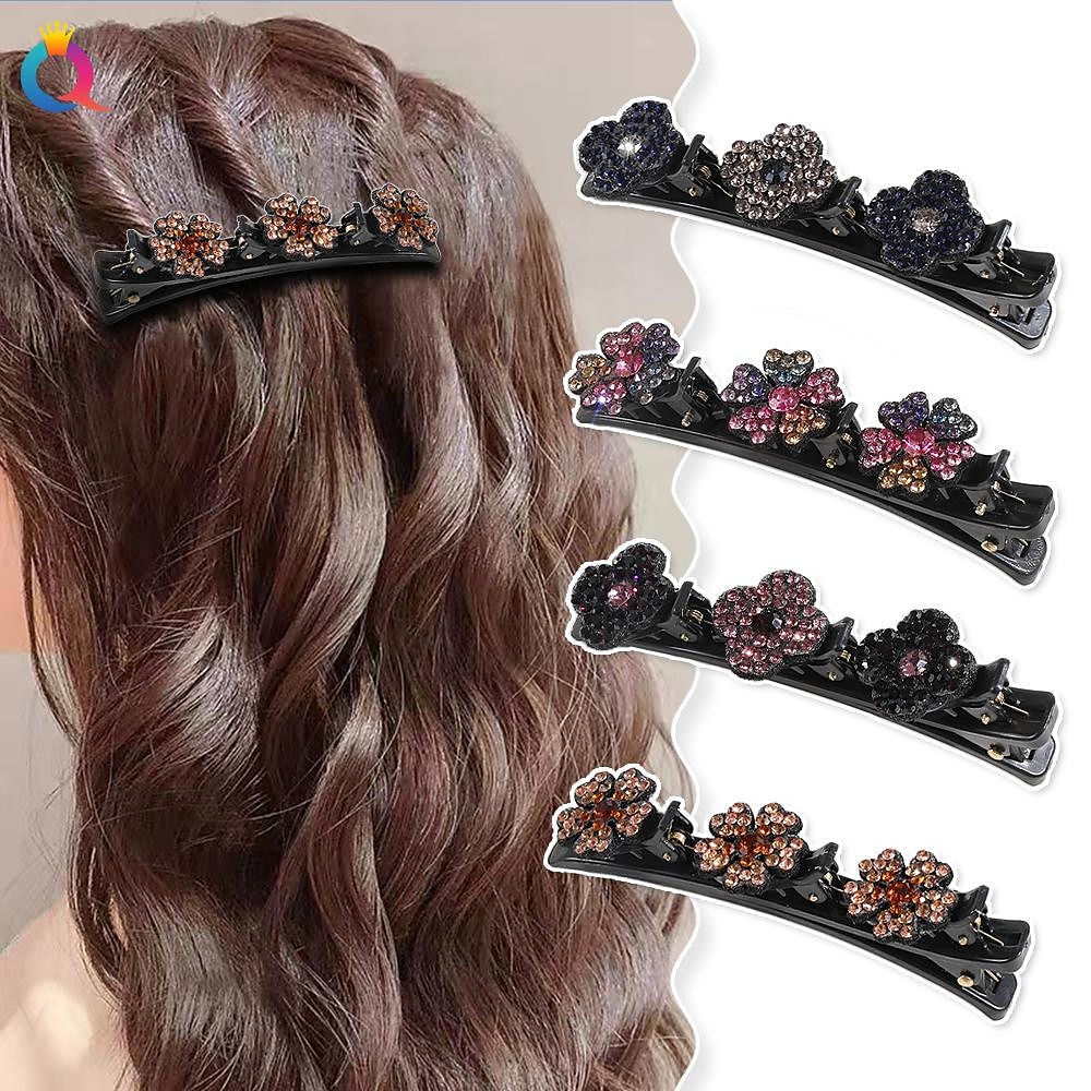 parkling Crystal Stone Braided Hair Clips with 3 Small Clips Pearl shaped hairpin duckbill clipBraided Hair Clip with Rhinestones for Women/Girls 2025 - $6.99 –P1