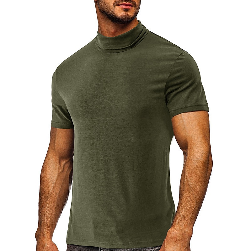 Voor heren T-shirt Coltrui Korte mouw Hoge nek Zomer Effen Stijlvol Modern eigentijds Comfortabel Vakantie Uitgaan Casual / Dagelijks Koffie Top T-shirt voor mannen 2026 - $18.99 –P16