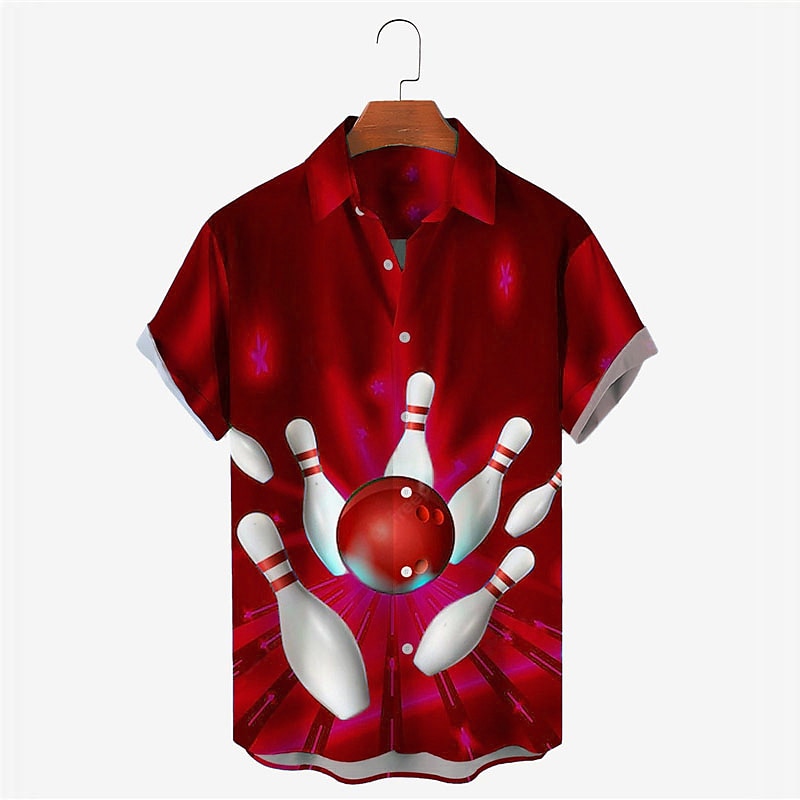 Herr Bowlingklot Skjorta Knapp upp skjorta Kortärmad Designer Ledigt Mjukt Utomhus Dagligen Helgdag Sommar Vår Nedvikt Mönster Button-Down Vit + Grön Svart Gul Rubinrött Blå 2025 - $24.99 –P4