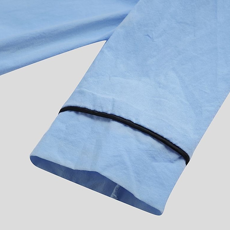Hombre Pijamas Ropa de salón Bata de noche Pijama 1 pc Color puro Moda Confort Suave Hogar Cama Poliéster Transpirable Escote en V Manga Larga Básico Primavera Otoño Negro Blanco 2026 - $28.99 –P7