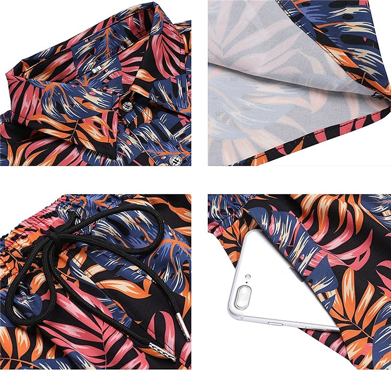 Bărbați Floral Frunze Plante tropicale 2 buc Seturi de camasi Cămașă hawaiană Manșon scurt Pantaloni scurti Răsfrânt Tropical Modă Hawaiană Stradă Casual Hawaiian Imprimeu Vară Primăvară Negru Alb 2025 - $34.99 –P9