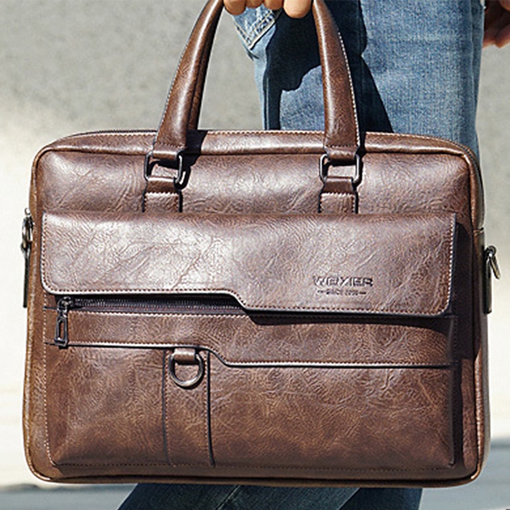 Pánské Aktovka Taška na laptop PU kůže Kancelář Denní Zip Vrstvené Anti-Dust Pevná barva Tmavěhnědá Černá Hnědá 2025 - $54.99 –P9