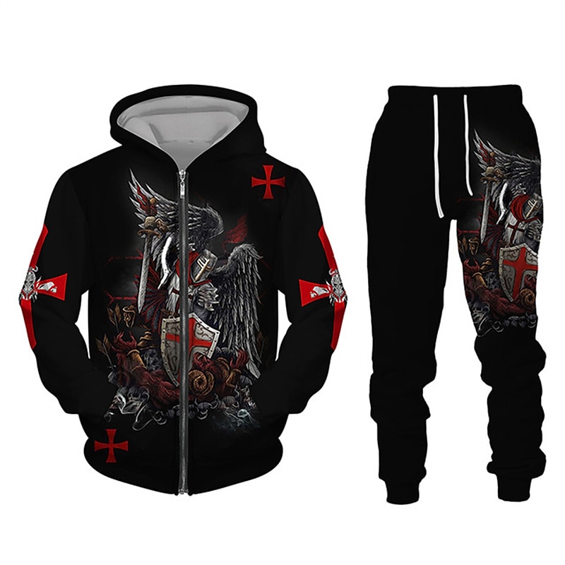 Per uomo Grafico Croce Templare 2 pezzi Set di felpe 3D Tuta Felpe con cappuccio Manica Lunga Pantaloni lunghi Con Cappuccio Streetwear Designer Essenziale Sport & Outdoor Casuale Sportivo Cerniera del 2025 a $38.99 –P3