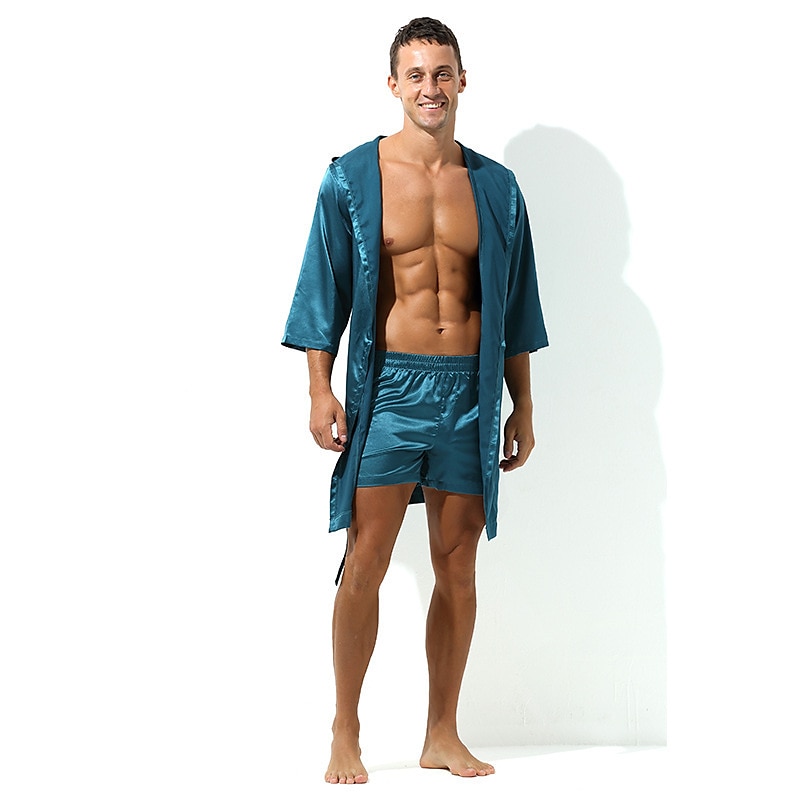 Herren Morgenmantel Bademantel Einfarbig Stilvoll Casual Heim Täglich Bett Polyester Atmungsaktiv Weich Kapuzenpullover Langarm Frühling Sommer Weiß Rosa 2025 - $27.99 –P3