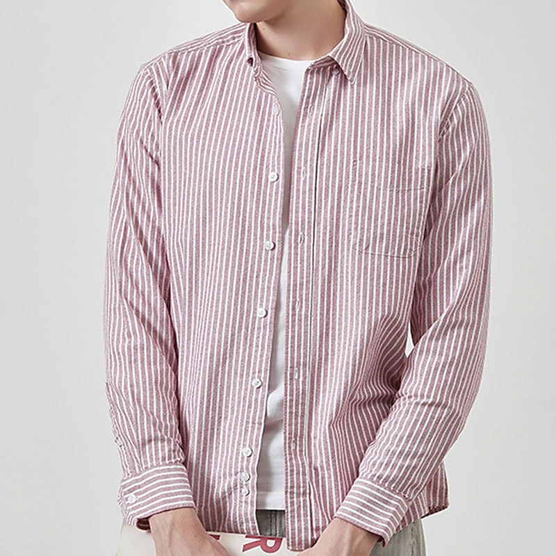 Herr Skjorta Oxford skjorta Randig Bröllop Utomhus Gul Blå Grön Långärmad Fyrkantig hals Vår & Höst Kläder Button-Down 2025 - $34.99 –P2