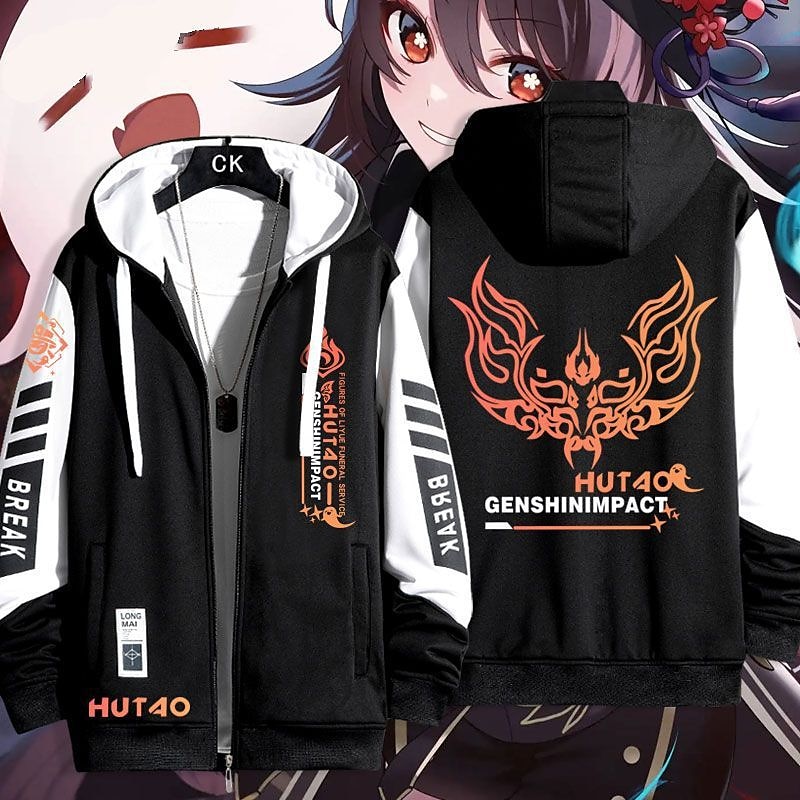 Genshin Impact Hutao Ytterklær Hettegenser med glidelås Animé Lomme foran Graphic Til Par Herre Dame Voksne Varmstempling Fritid / hverdag 2025 - $48.99 –P2