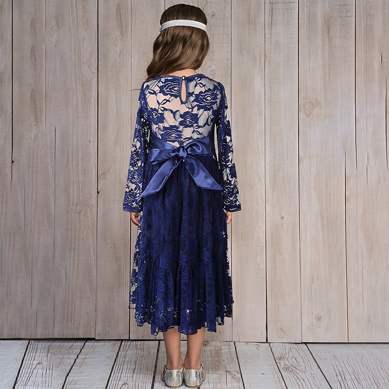 Taapero Tyttöjen Mekko Yhtenäinen väri Pitkähihainen Suoritus Juhla Olkaimeton Loma Boheemi Satiini Midi Pitsi Kesä Kevät Syksy 3-7 vuotta Valkoinen Norsunluu Sininen 2025 - $35.99 –P6