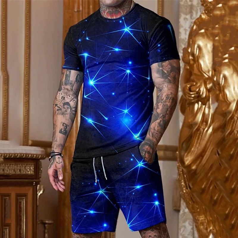 Men's Graphic Star 2pcs Tees sets Shorts and T Shirt Set T-Shirt Outfits Short Sleeve Crew Neck Designer Casual Comfortable Outdoor Vacation Daily 3D Print 2 Piece Spring & Summer Dark Blue 2025 - $25.99 –P1