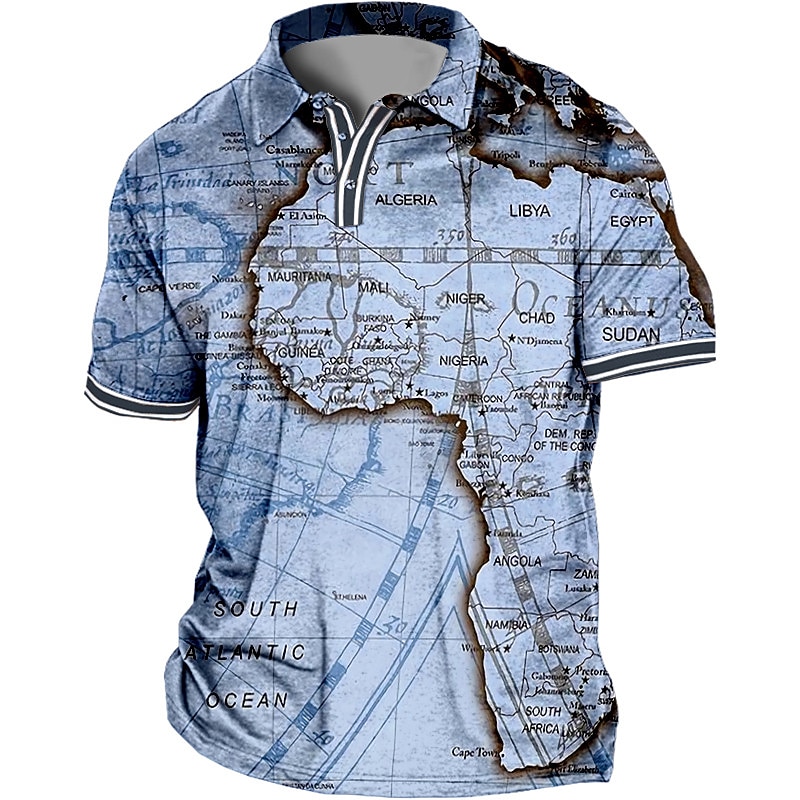 Men's Plus Size Polo Shirt Big and Tall Map Turndown Print Short Sleeve Spring & Summer Sports Fashion Streetwear Designer Outdoor Street Tops 2026 - $22.99 –P2