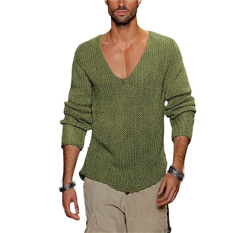 herren pullover pullover pullover rippstrick gestrickt v-ausschnitt alltagskleidung urlaub bekleidung bekleidung frühjahr & herbst grau 5xl 2025 - $32.99 –P4