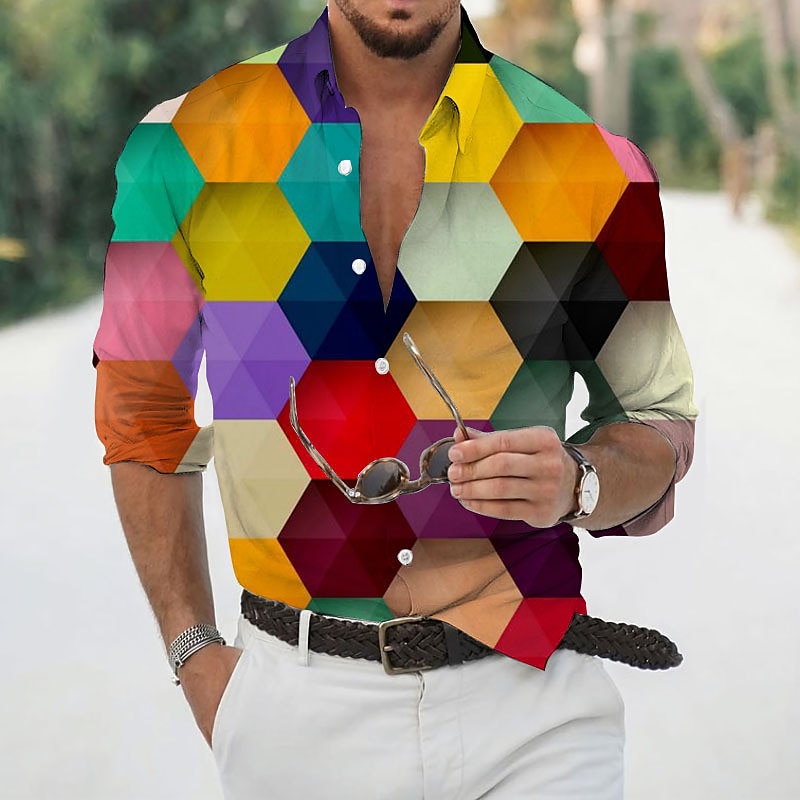 Per uomo Geometrica Geometria Camicia Camicia con bottoni Manica lunga Di tendenza Originale Informale Esterno Informale Giornaliero Autunno inverno Collo ripiegabile Stampa Bottone giù Giallo Verde del 2025 a €28.99 –P4