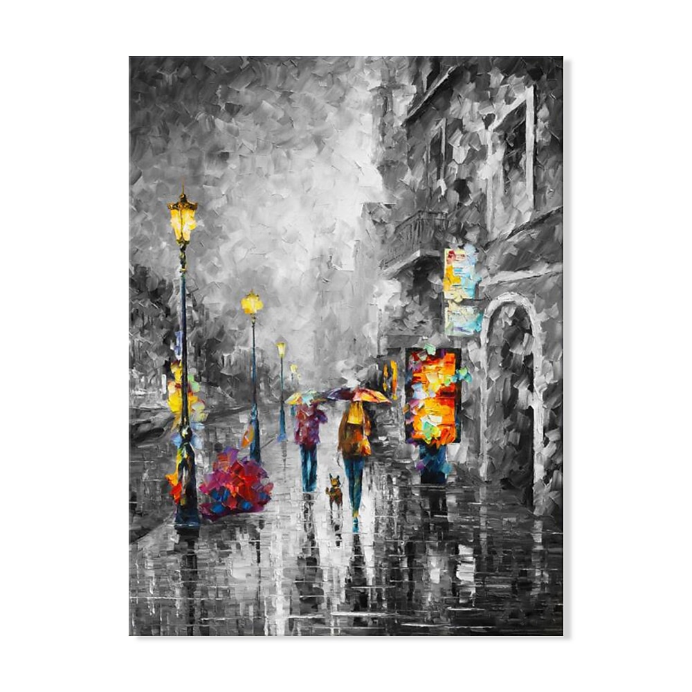 ручная роспись маслом холст акриловые настенные художественные украшения современная черно-белая картина ножом романтической дождливой уличной сцены для домашнего декора свернутая бескаркасная 2026 - $80.99 –P9