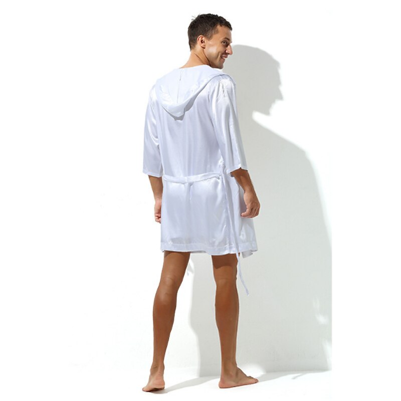 Herren Morgenmantel Bademantel Einfarbig Stilvoll Casual Heim Täglich Bett Polyester Atmungsaktiv Weich Kapuzenpullover Langarm Frühling Sommer Weiß Rosa 2025 - $27.99 –P11