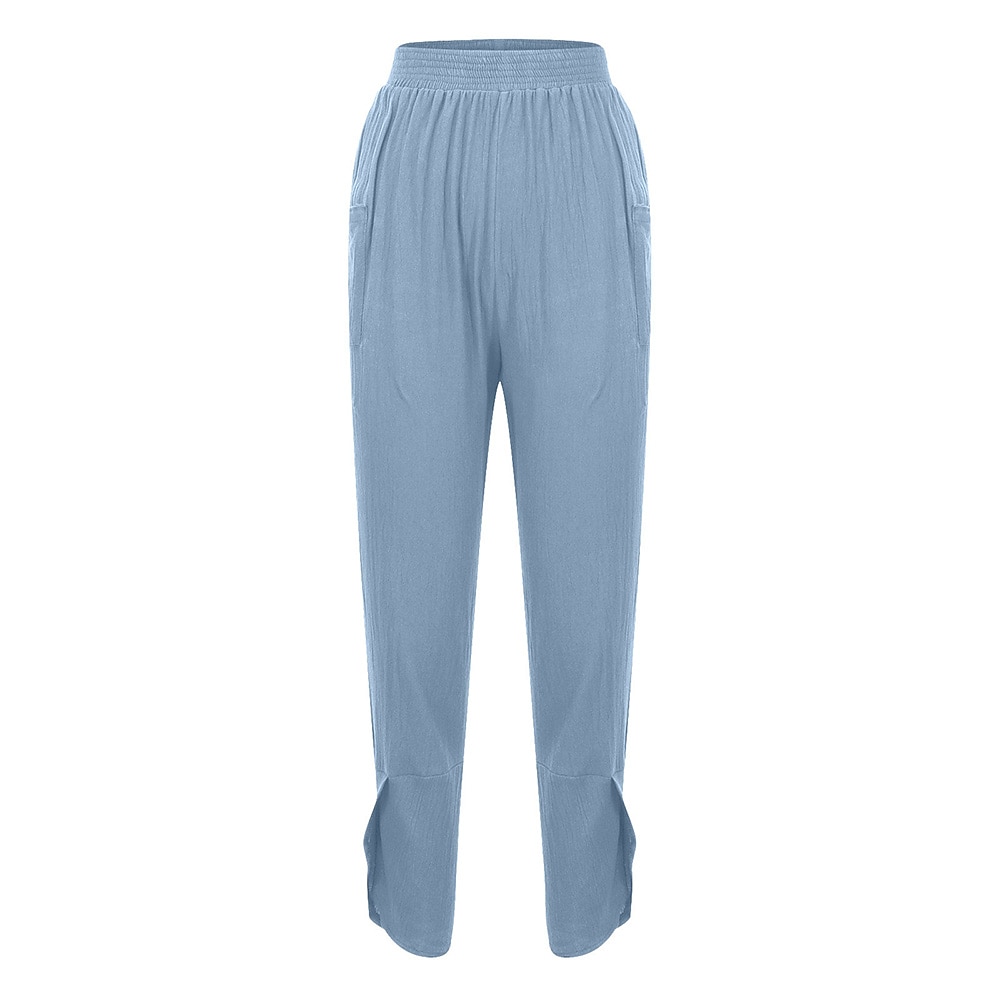 Damenhose aus Baumwollleinen mit Seitentaschen, weites Bein, locker lässig, Sommer, Herbst, Weiß, Hellblau, S, 2XL 2025 - $21.99 –P13