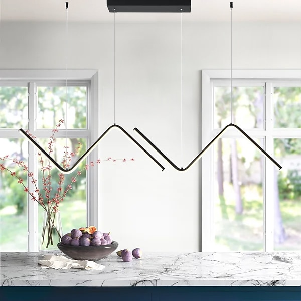 Lampa wisząca led 90 cm oświetlenie wyspowe możliwość przyciemniania linii aluminium stylowe minimalistyczne malowane wykończenia w stylu nordyckim jadalnia oświetlenie kuchenne 110-240 v tylko ściemnianie za pomocą pilota 2025 - $168.99 –P2