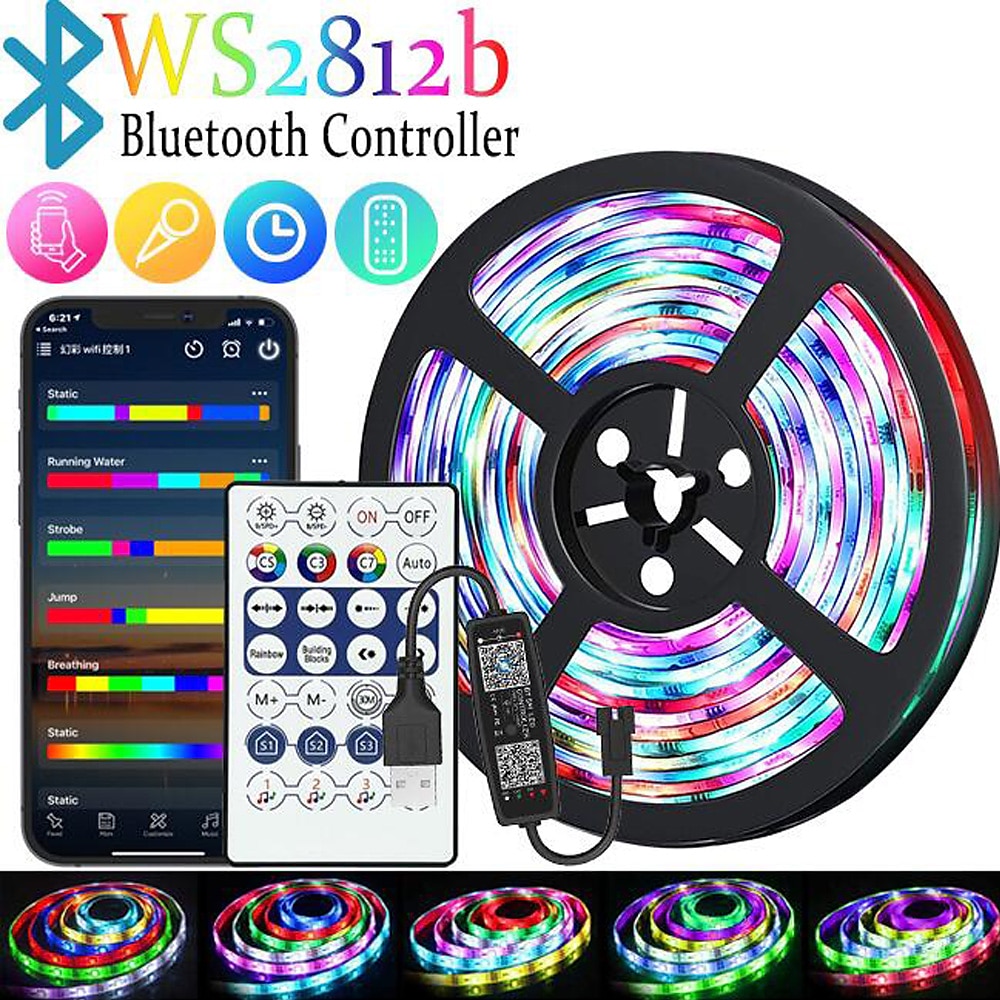 led strip verlichting 1m-30m rgbic ws2812b bluetooth app controle chasing effect lichten flexibele tape diode lint tv backlight kamer versieren 2025 - $23.99 –P8