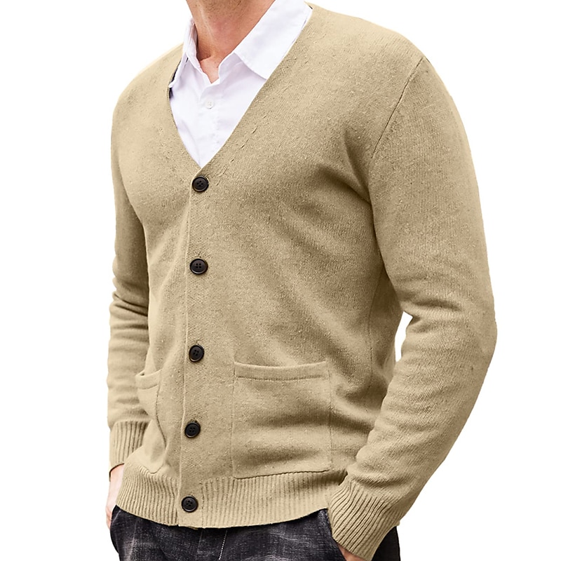 Herr Tröja Cardigan Tröja Ribbad Sticka Stickat Slät V-hals Mode Ledigt Sport Dagliga kläder Kläder Vår & Höst Vinrött Svart M L XL 2025 - $22.99 –P14
