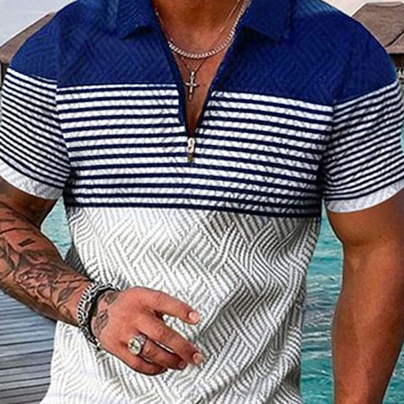 Men's Striped Hawaiian Polo Shirts Golf Shirt Short Sleeve Polo Shirts Collared Shirts Casual Beach Wear Vacation Wear Party Outfits 3D Print Quarter Zip Polo Black-White Black Army Green 2025 - $22.99 –P5