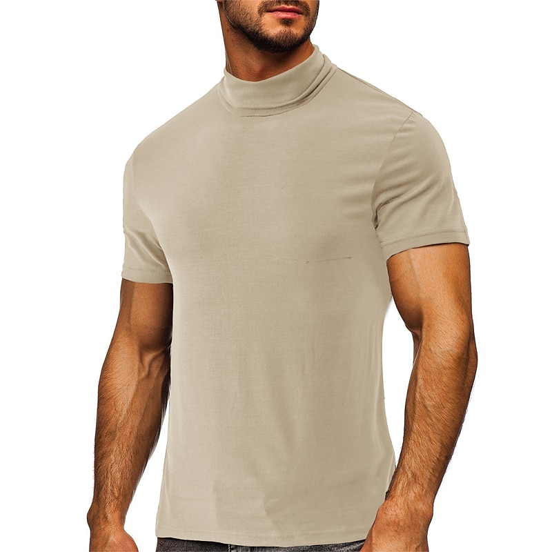 Voor heren T-shirt Coltrui Korte mouw Hoge nek Zomer Effen Stijlvol Modern eigentijds Comfortabel Vakantie Uitgaan Casual / Dagelijks Koffie Top T-shirt voor mannen 2026 - $18.99 –P10