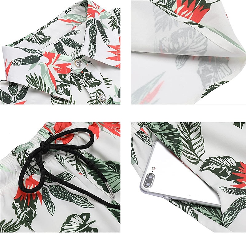 Bărbați Floral Frunze Plante tropicale 2 buc Seturi de camasi Cămașă hawaiană Manșon scurt Pantaloni scurti Răsfrânt Tropical Modă Hawaiană Stradă Casual Hawaiian Imprimeu Vară Primăvară Negru Alb 2025 - $34.99 –P20