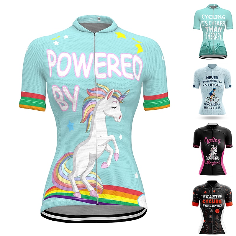 Women's Cycling Jersey Graphic Rainbow Unicorn Short Sleeve Bike Jersey Top with 3 Rear Pockets Mountain Bike MTB Road Bike Cycling Fast Dry Quick Dry Soft Reflective Strips Sports Rose Red + Black 2026 - $30.99 –P1