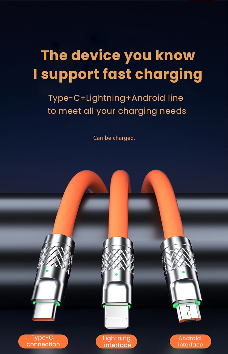 3.3ft 120W 3-In-1 Multi Fast Charging Nylon Braided Cable USB Charger Cord With 3 Different Ports (USB C/Micro/Lightning) 2025 - $12.99 –P7