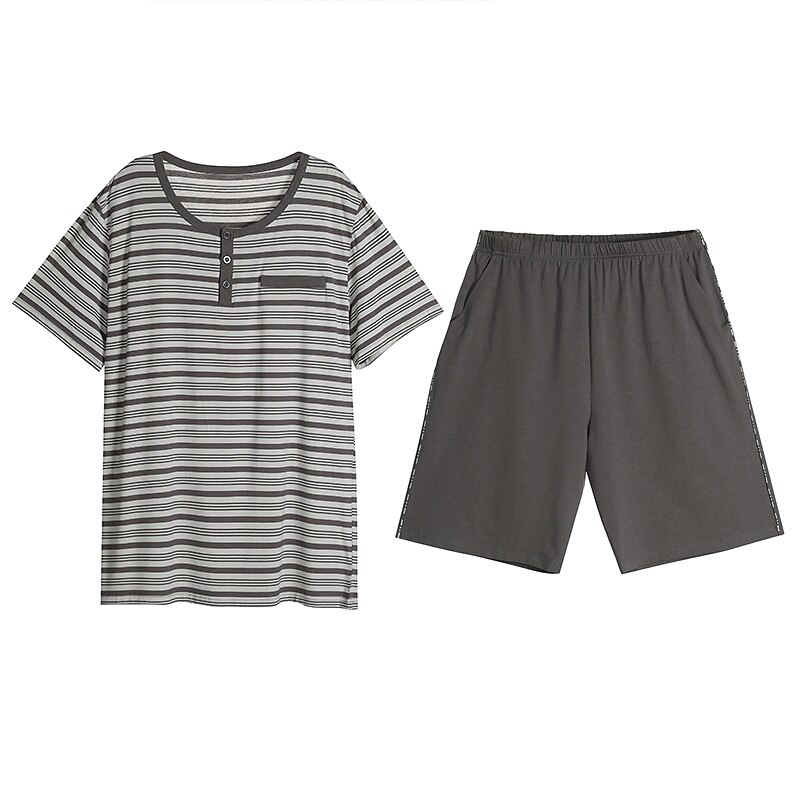 Homens Loungewear Conjunto de Pijama Top e shorts de pijama 1conjunto Listra à moda Casual Casa Diário De Cama Algodão Respirável Macio Gola Redonda Manga Curta Camiseta Calção Cintura elástica de 2025 por $13.39 –P6