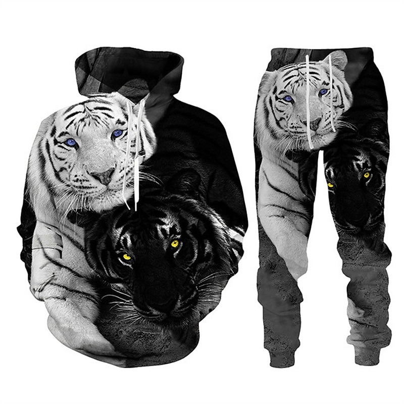 Homens Gráfico Tigre 2pcs Conjuntos de moletom 3D Moletom Moletons Manga Longa Calças compridas Com Capuz Roupa de rua Designer Básico Desportos e Ar livre Casual Esportes Imprimir Primavera Outono de 2025 por $38.99 –P2