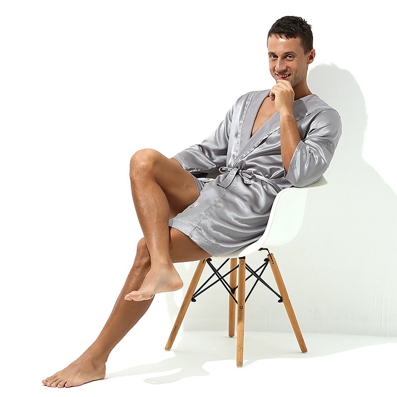 Herren Morgenmantel Bademantel Einfarbig Stilvoll Casual Heim Täglich Bett Polyester Atmungsaktiv Weich Kapuzenpullover Langarm Frühling Sommer Weiß Rosa 2025 - $27.99 –P6