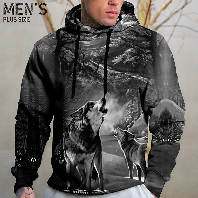 Voor heren Grote maten Trui met capuchon Sweatshirt Groot en klein dier Capuchon Zak Lange mouw Lente & Herfst Modieus Streetwear Basic Comfortabel Alledaagse kleding Vakantie Tops 2025 - $28.99 –P5