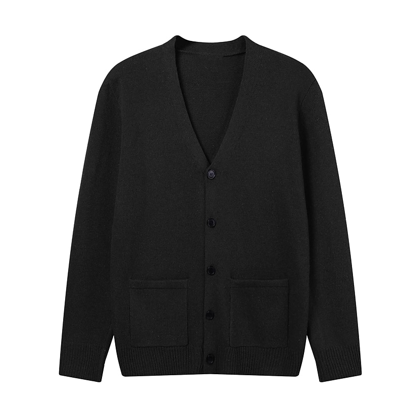 Herr Tröja Cardigan Tröja Ribbad Sticka Stickat Slät V-hals Mode Ledigt Sport Dagliga kläder Kläder Vår & Höst Vinrött Svart M L XL 2025 - $22.99 –P9