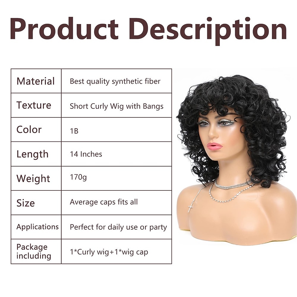 Short Curly Afro Wig with Bangs Afro Kinky Curly Wigs for Black Women No Glue Synthetic Full Wig Heat Resistant Soft Curly Replacement Wigs 2025 - $31.99 –P16