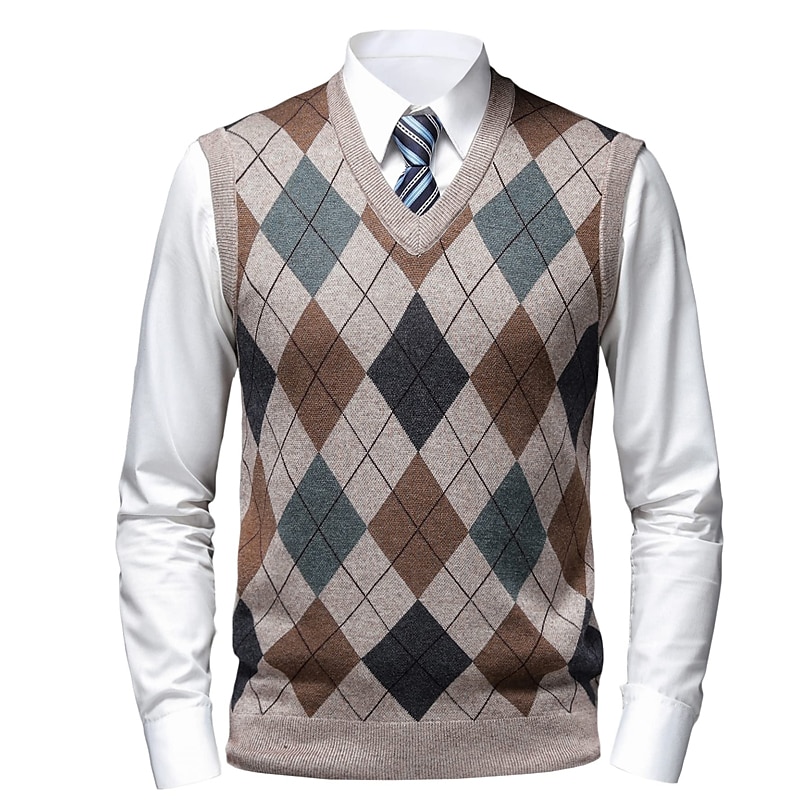 Homens Suéter Colete de moletom Suéteres sociais masculinos Pulôver Estriado Tricotar Tricotado Xadrez Decote V à moda Casual Roupa Diária Férias Roupa Primavera & Outono Camelo Vinho M L XL de 2026 por $44.99 –P14