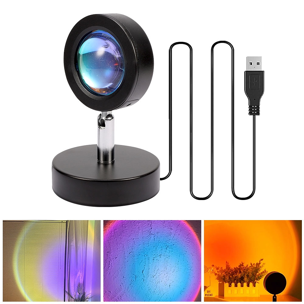 Sunset Lampe Sonnenuntergangs-Projektorlampe, USB-betriebene Regenbogen-Sonnenuntergangs-Atmosphärenlampe, 180 Grad drehbar für Wohnzimmer, Schlafzimmer, Nachttischlampe 2025 - $7.49 –P3