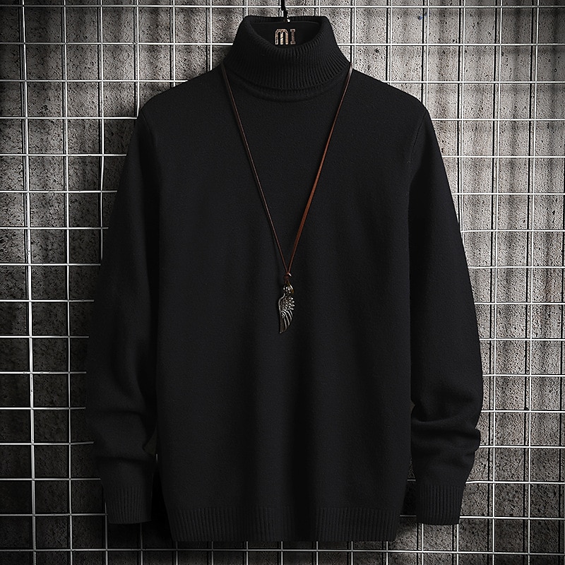 Men's Sweater Pullover Sweater Jumper Ribbed Knit Knitted Plain Mock Neck Stylish Casual Daily Wear Vacation Clothing Apparel Spring &  Fall Black White S M L 2025 - $23.99 –P8